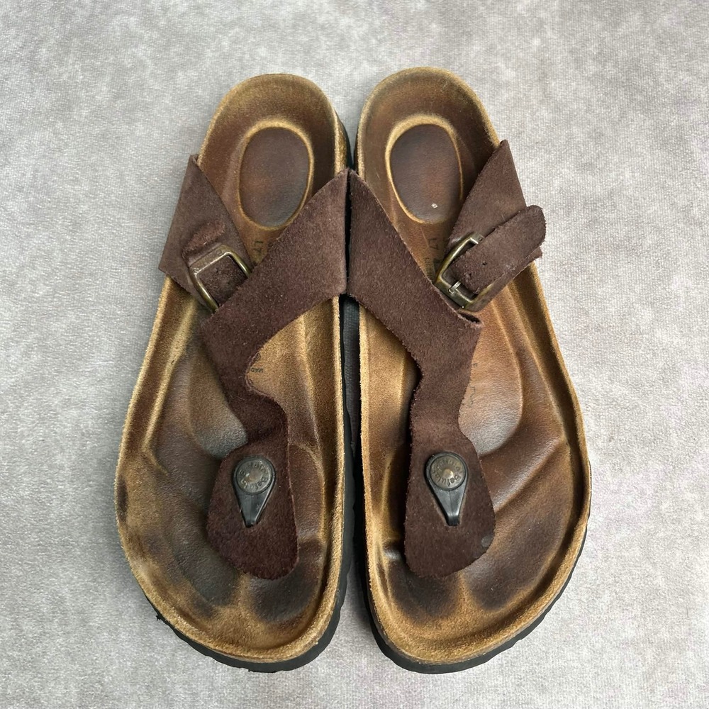 Betula by Birkenstock Womens 38 L7 Brown Suede Thong Buckle Sandals Spain